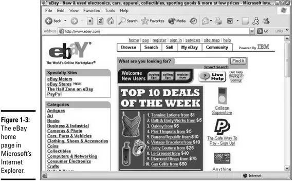 Figure 1-4: Visiting eBay in the Netscape browser. Figure 1-3:The eBayhome page in Microsoft’sInternetExplorer.