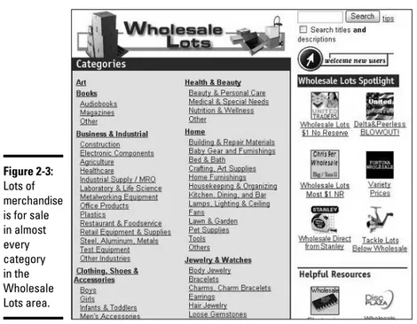 Figure 2-3: Lots of merchandise is for sale  in almost every category  in the Wholesale Lots area.