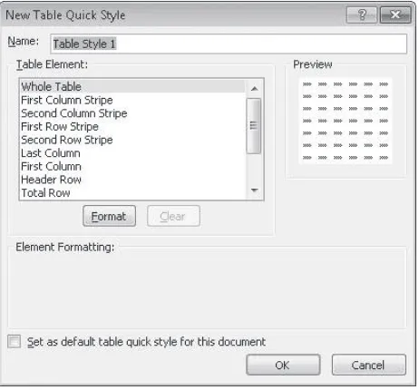 Table. In the Format As Table gallery, click New Table Style to display the New Table 