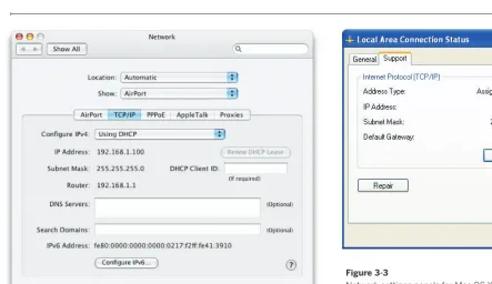 Figure 3-3Network settings panels for Mac OS X and Windows.