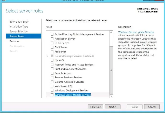 FIGURE 1-17 The Select Server Roles page in the Add Roles and Features Wizard. 
