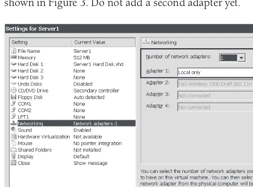 Figure 1-3Configuring Adapter 1 for Server1 in Virtual PC