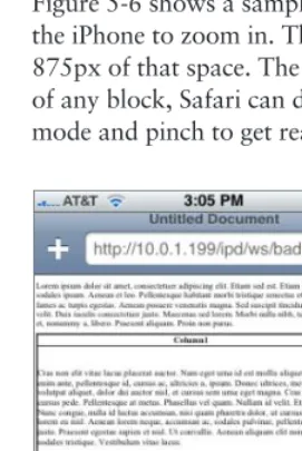 Figure 5-6 shows a sample page with a relatively simple structure, but it’s one that makes it difﬁ cult for the iPhone to zoom in