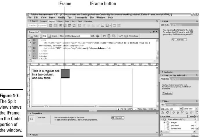 Figure 4-7: The Split view shows the IFrame in the Code portion of the window.