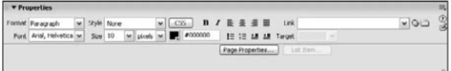 Figure 2-3: The Properties panel with the Text Property inspector loaded.