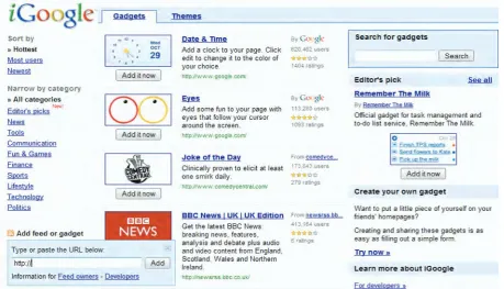 Figure 5-4. The iGoogle gadget directory 