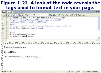 Figure 1-22. A look at the code reveals thetags used to format text in your page.