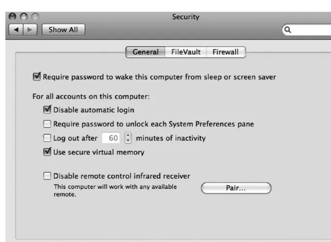 Figure 1-7. Security preference pane, General tab