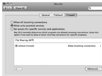 Figure 1-12. Firewall options in the Security preference pane