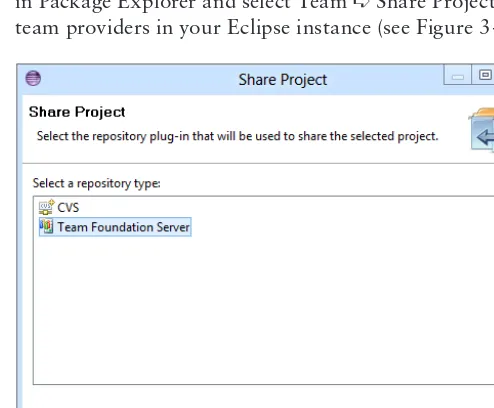 FIGURE 3-8Select Team Foundation Server and then choose the project collection that you want to connect to (if 