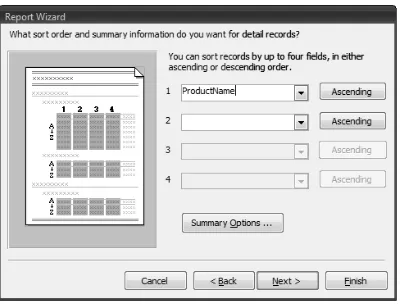 FIGURE 1.14Selecting sorting and summarizing options for a report.