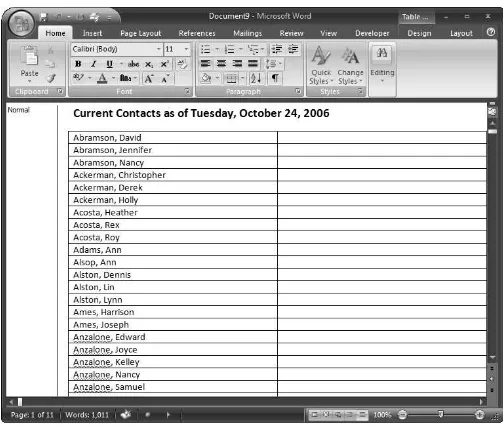 FIGURE 2.1A Word document filled with Access data using the TypeText method.