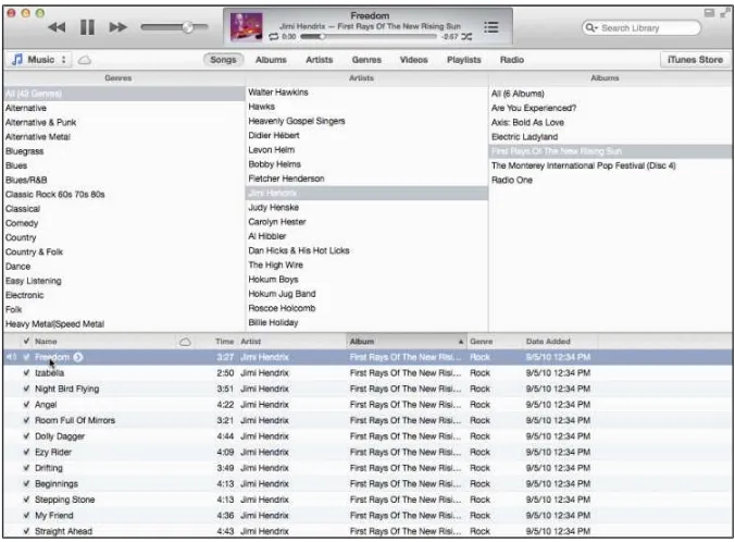 Figure 5-5: Select an artist in the column browser to see the list of albums for that artist.