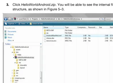 Figure 5–3. Viewing the structure of HelloWorldAndroid.zip 