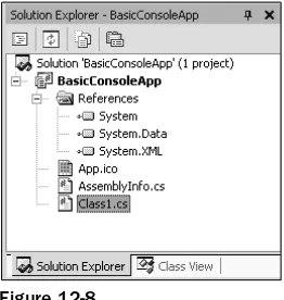 Figure 12-8Figure 12-2 shows that the project contains our source file, Class1.cs, as well as another C# source file,