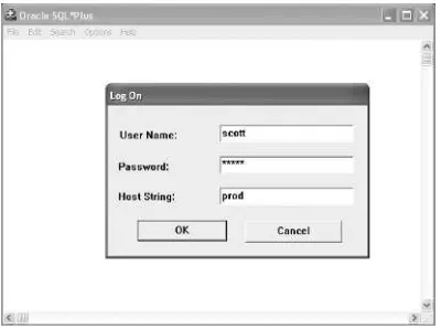 Figure 1.5 shows a user connecting with the Windows version of the SQL*Plus client to a 