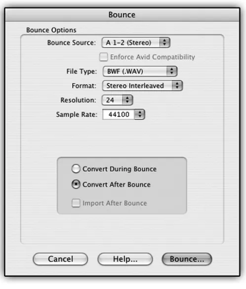 Figure 5.3 Pro Tools’ bounce window.