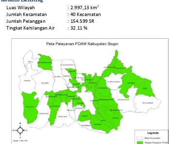 Gambar 7.4 Peta Eksisting Wilayah Pelayanan PDAM Tirta Kahuripan Kabupaten Bogor Sumber: Analisa Konsultan 2015 