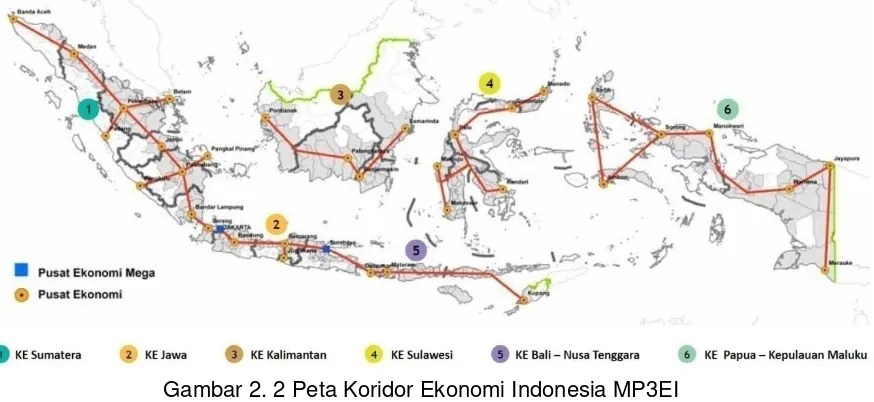 Gambar 2. 2 Peta Koridor Ekonomi Indonesia MP3EI 