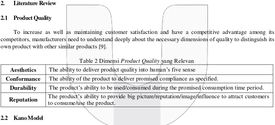 Table 2 Dimensi Product Quality yang Relevan 