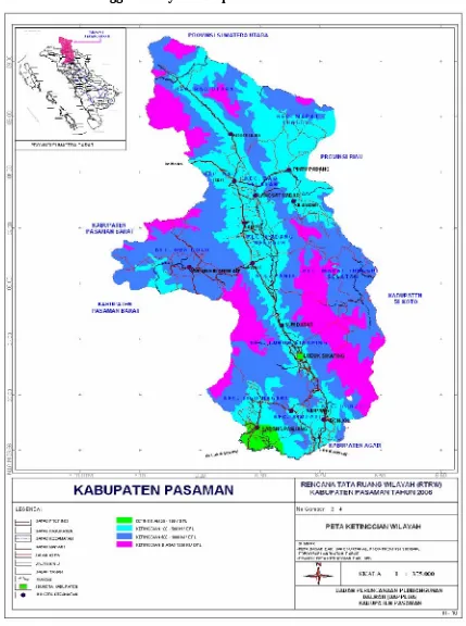 Gambar 2.3. Peta ketinggian wilayah Kabupaten Pasaman
