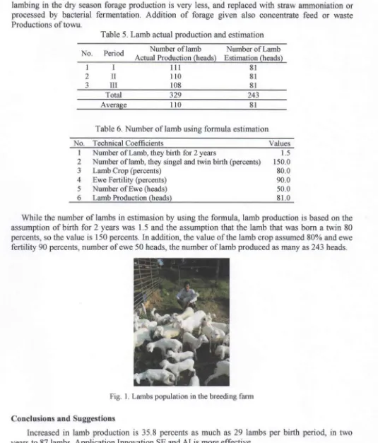 Table 5. Lamb actual production and estimation 