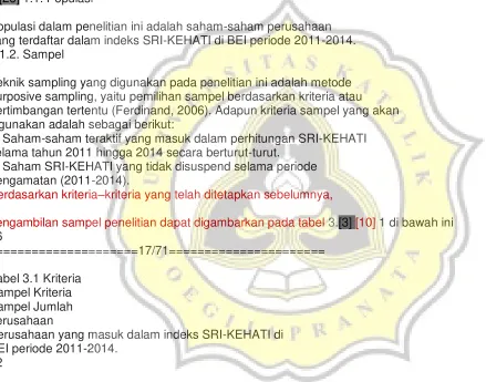 Tabel 3.1 Kriteria 
