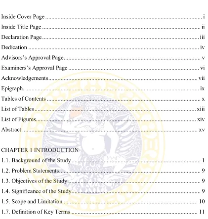 Tables of Contents ...................................................................................................