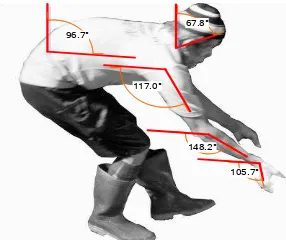 Gambar 4.  Bentuk Sudut Postur Tubuh Pengambilan Karet 