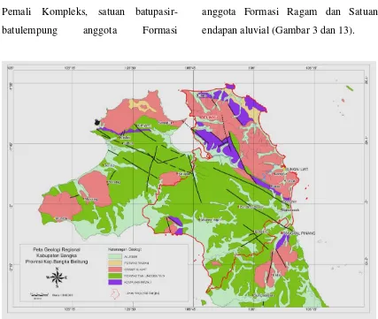 Gambar 3. Peta Geologi Regional Daerah Kabupaten Bangka dan sekitarnya[1] 