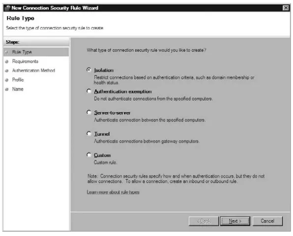 Figure 1.26 New Connection Security Rule Wizard