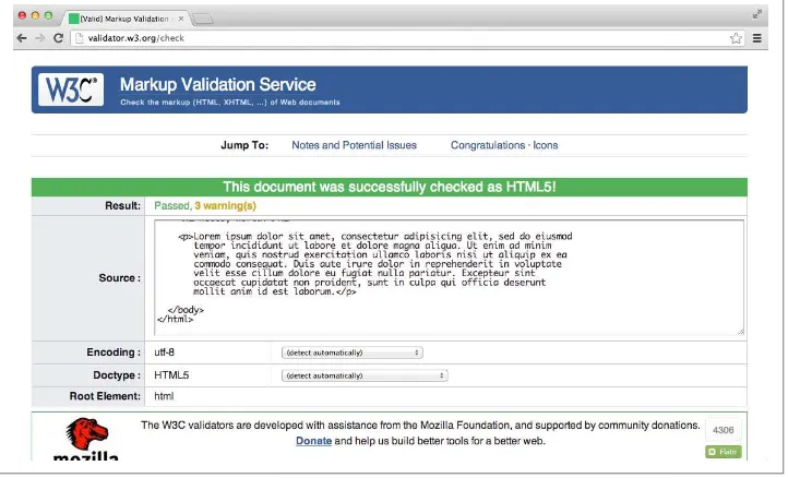 Figure 2-7. The W3C’s HTML validator after being run on our lorem ipsum example