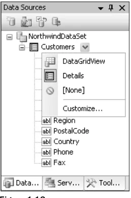 Figure 1-13Drag the DataTable icon to the form to automatically add a column of labels with associated data-bound