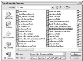 Figure 2-3: The Open dialog box displaying only SAS data sets.