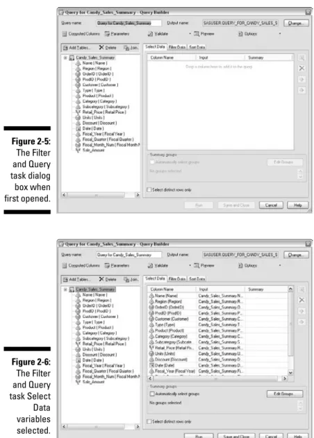 Figure 2-6: The Filter and Query task Select Data variables selected.Figure 2-5:The Filterand Querytask dialogbox whenfirst opened.