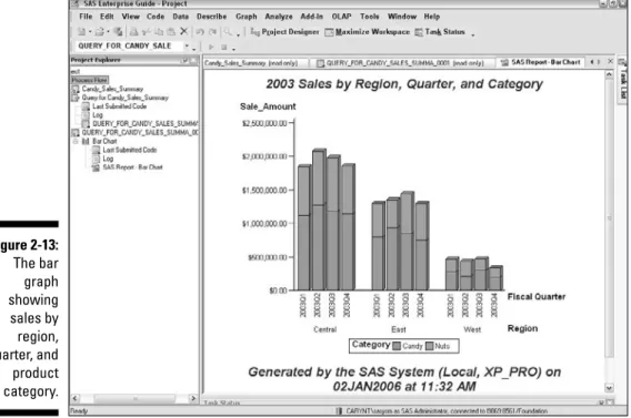 Figure 2-13: The bar graph showing sales by region, quarter, and product category.