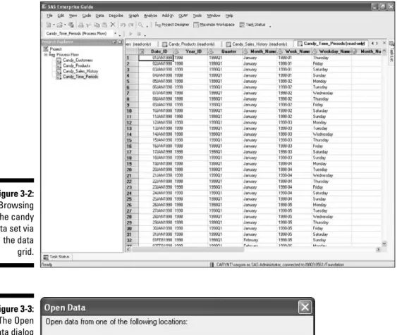 Figure 3-3: The Open Data dialog box from the Add Tables selection.Figure 3-2:Browsingthe candydata set viathe datagrid.