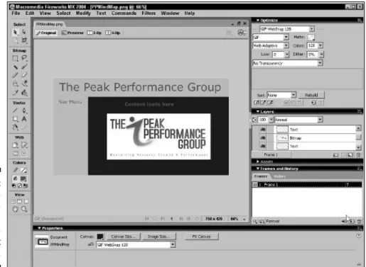 Figure 2-3 shows one version of a Web site created in Fireworks.Figure 2-2: