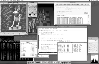 Figure 1.1An example of Mac OS X running UNIX (text and X Window based), Mac OS X, and Mac Classic software