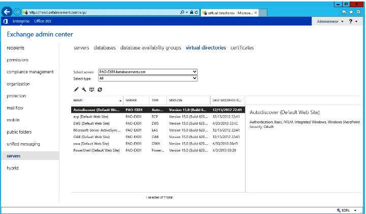 Figure 1-3 Editing virtual directory settings in EAC