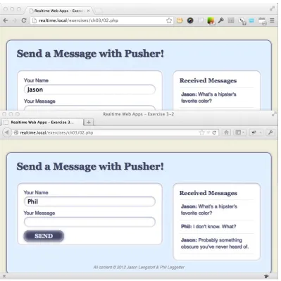 Figure 3-7. Messages posted in one browser display in the other in realtime