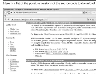 FIGURE 1.6Here is a list of the possible versions of the source code to download from the Apache server.