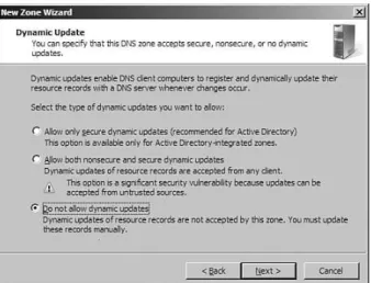 FIGURE 2.3 The New Zone Wizard enables you to  specify the type of dynamic update desired.