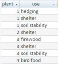 Table UseTable PlantUse