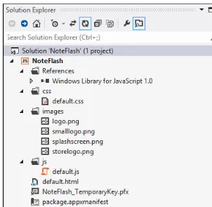 Figure 2-6. The Solution Explorer, showing the ﬁles Visual Studio generates for the Blank App template