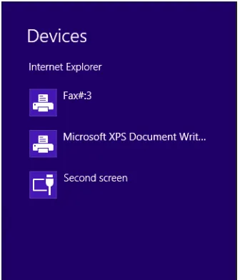FIGURE 2-8 Devices charm being used to send content from a page in Internet Explorer to other devices