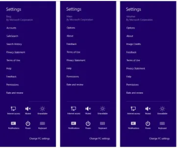 FIGURE 2-9 Settings charms of some Windows 8 applications