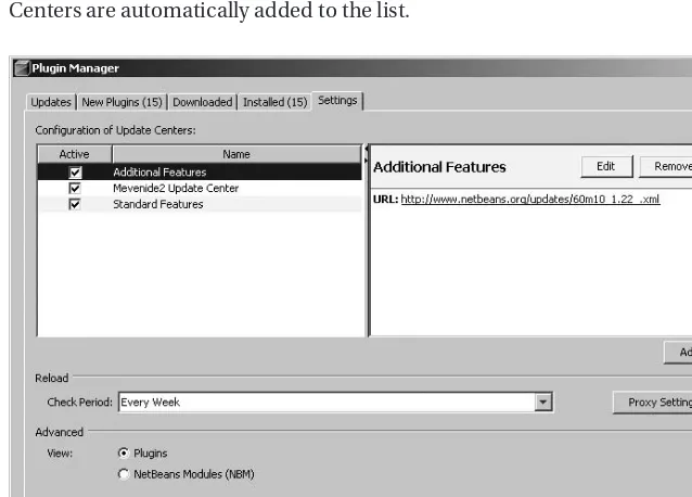 Figure 1-3. The list of default Update Centers in the Plugin Manager