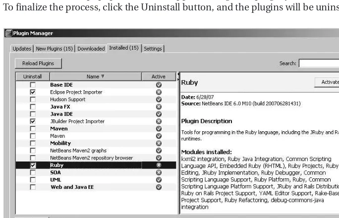 Figure 1-6. Selecting plugins to uninstall in the Plugin Manager