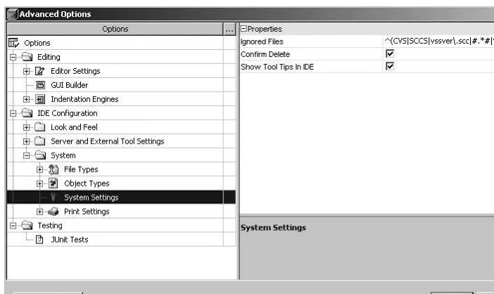 Figure 1-12. The Confirm Delete setting in the Advanced Options window